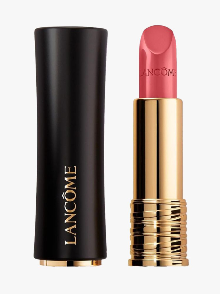 Lancôme L'Absolu Rouge Hydrating Cream Lipstick black and gold tube of pink lipstick on light gray background